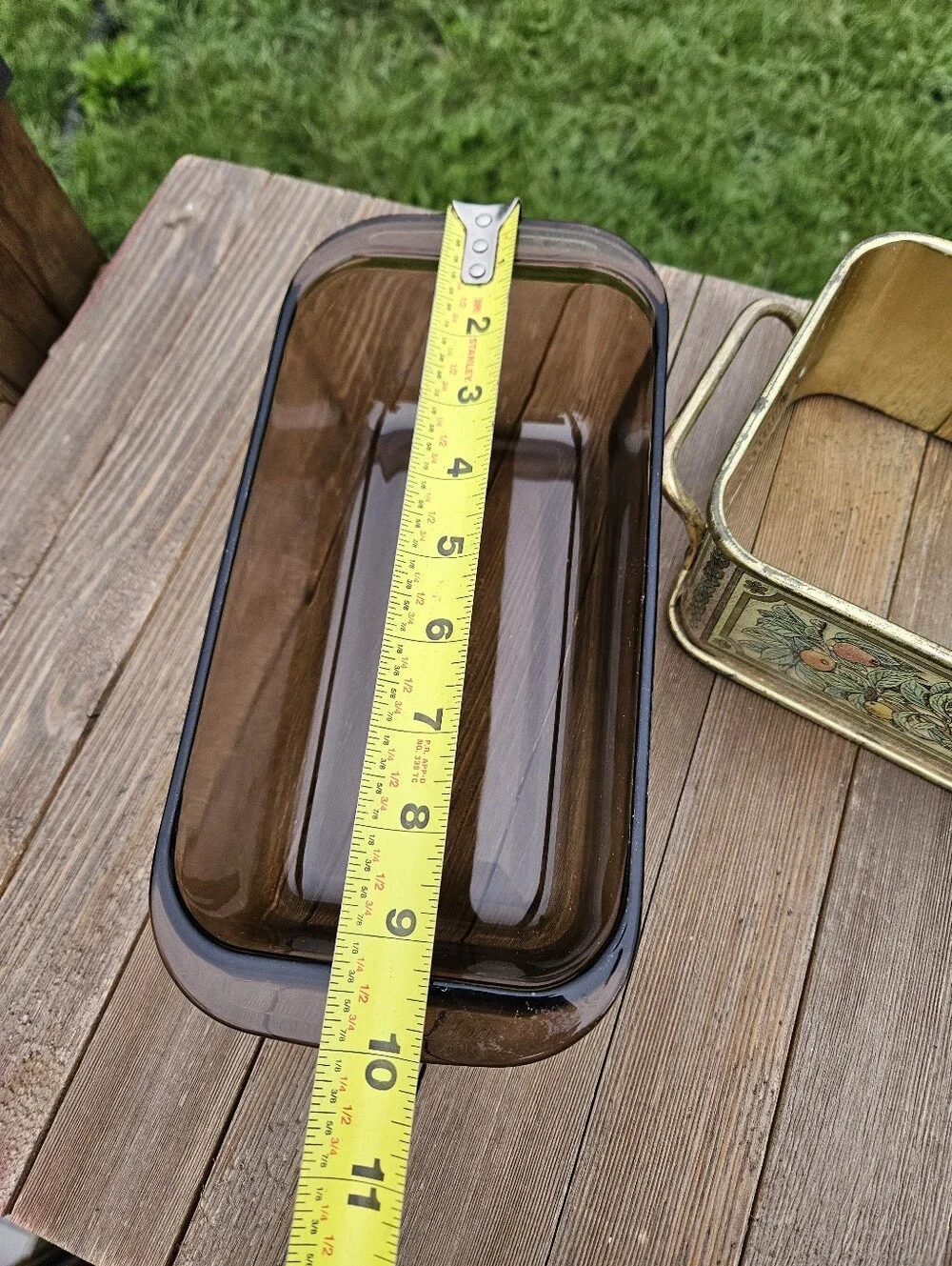 Pyrex Brown Glazed Loaf Pan with Fruit Motif